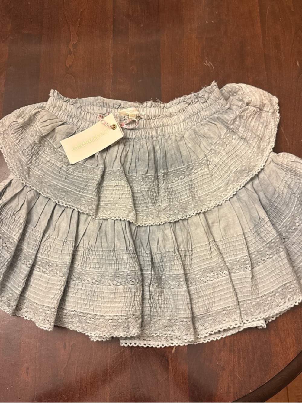 LoveShackFancy Pale Gray Tiered Ruffle Skirt
